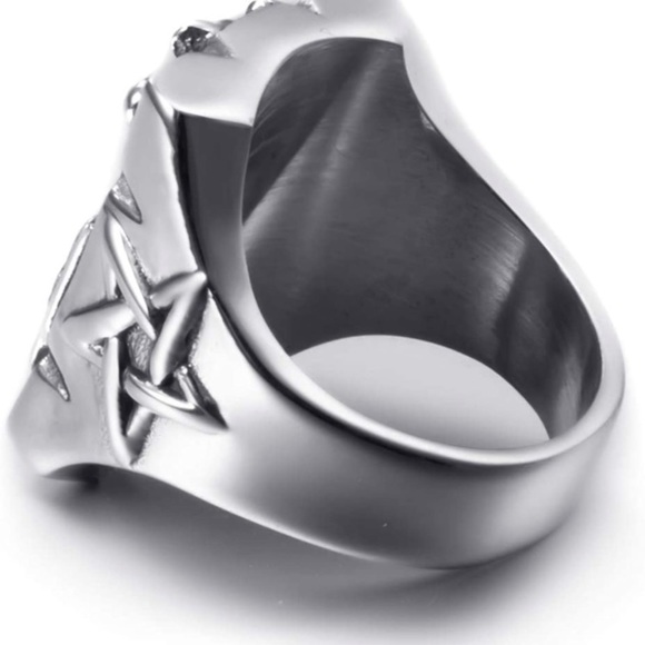 Stainless Steel Satan Worship Ram Goat Head Ring Star of  Stainless Steel Goat Satanic Punk Ring